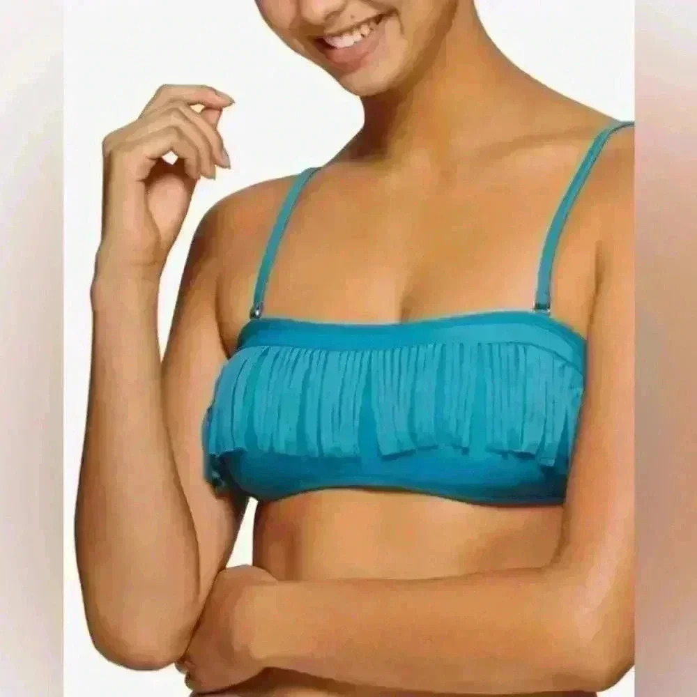 Hula Honey NWT Women’s Bandeau Stretch Fringe Bathing Swimsuit Top Size M